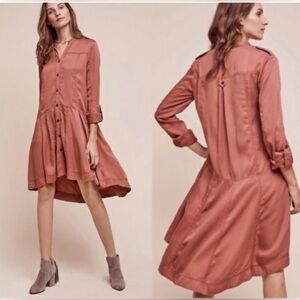 Anthropologie Holding Horses Mariona Shirt Swing Cowboy Dusty Rose Dress Size 12